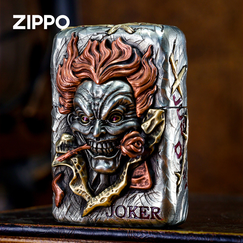 zippo打火机玫瑰小丑官方正版芝宝防风煤油打火机 重盔甲送男友礼