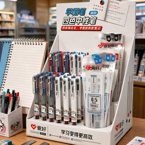 爱好四色按动中性笔0.5多色笔芯
