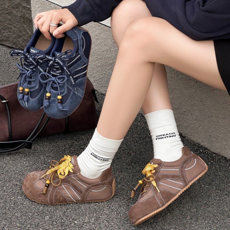 真皮德训鞋女2025新款板鞋复古平底面包鞋运动休闲鞋女韩版阿甘鞋,女鞋,时尚休闲鞋,淘宝优惠券,粉丝福利购,淘宝优惠卷