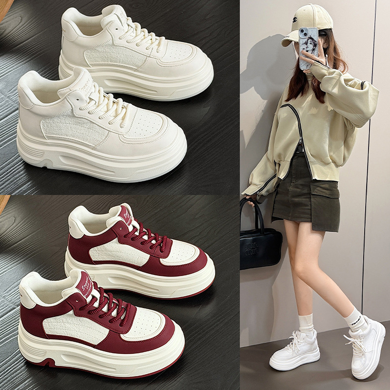 吸膜厚底真皮高帮鞋女2025冬季新款女鞋保暖加厚绒增高运动休闲鞋