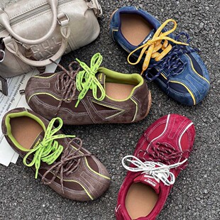 卡皮巴拉鞋头真皮德训鞋女2025秋季新款阿甘鞋休闲百搭运动鞋