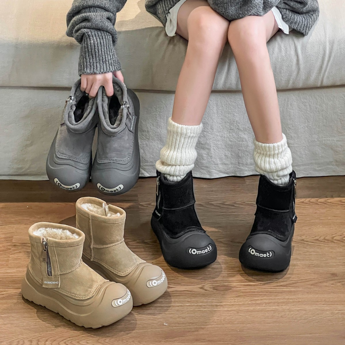 冬季新款雪地靴加绒开口笑男情侣厚底棉鞋女保暖防水大头马丁靴子