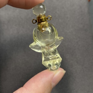 天然黄水晶小天使香水瓶空瓶吊坠精油瓶毛衣链可以打开装粉末胎毛