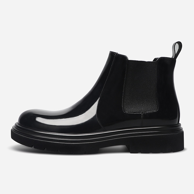 GENUINE LEATHER MENS BIG LEATHER BOOTS BRIGHT SIDE CHELSEA BOOTS TREND THICK BOTTOM ROUND HEAD HIGH TOP WARM MARTIN BOOTS