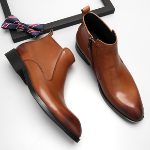 秋冬男士 英伦风商务皮靴尖头马丁靴男短靴真皮潮流男靴子 高帮皮鞋