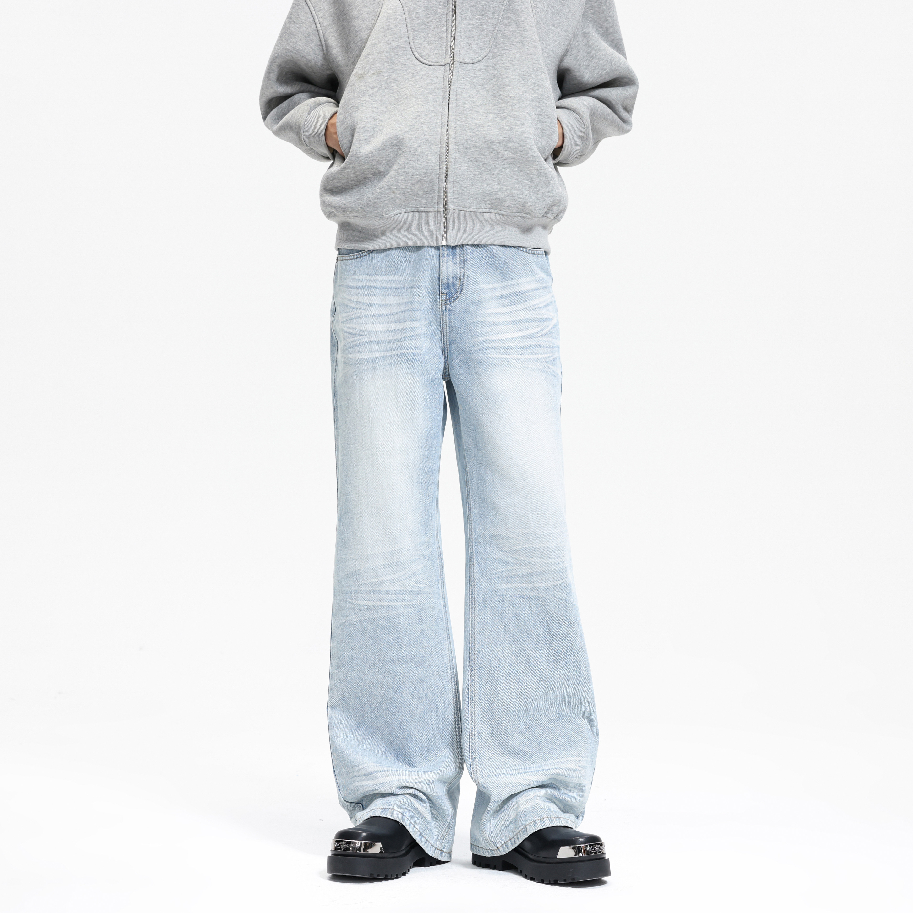 CMKC2026年春季新款显瘦微喇簿款牛仔裤男潮流设计时尚直筒休闲裤