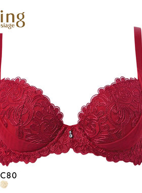 华歌尔Wing内衣女聚拢收副乳小胸显大新年红色性感文胸罩8000G