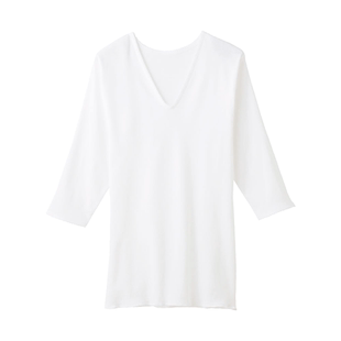 GUNZE郡是女士内衣日本制纯棉七分袖柔软舒适贴身打底保暖V领秋衣