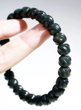 天然和田玉青玉旋珠手串