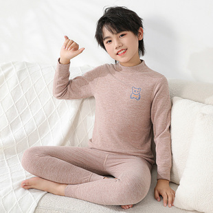 儿童半高领德绒保暖内衣套装男童女童装睡衣宝宝打底中领秋衣秋裤