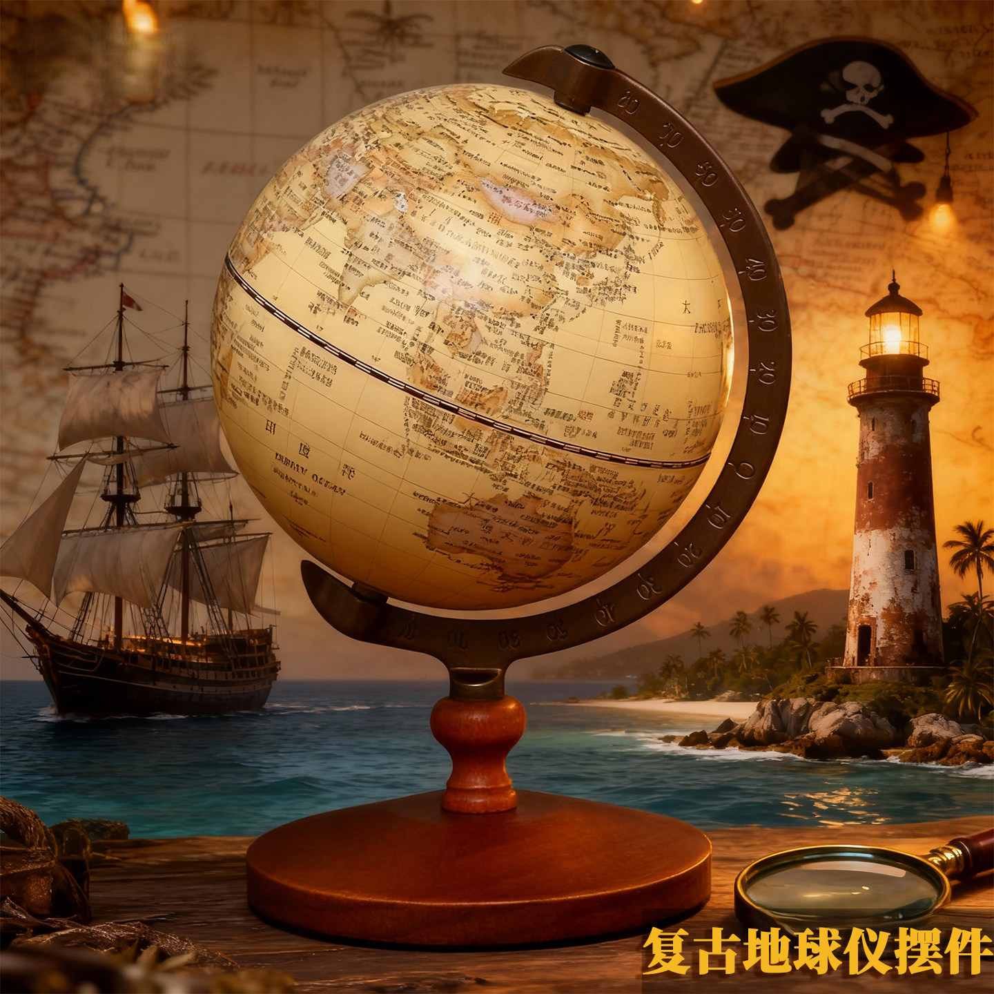 【天屿】20cm经典仿古木质地球仪美式正版学生用初中生书房装饰小