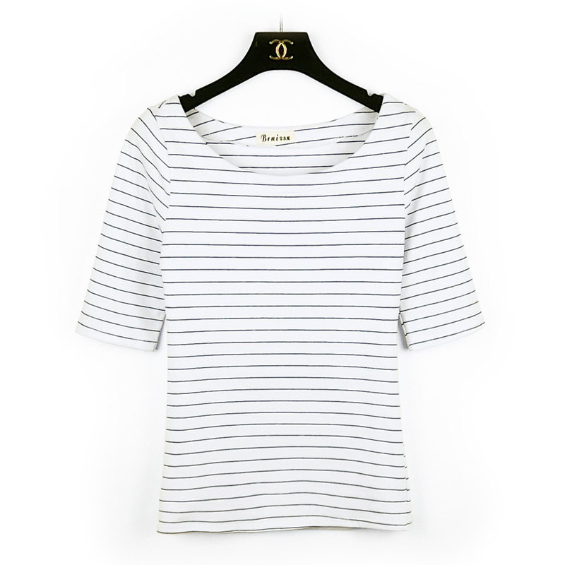 2019春秋季女装新款一字领上衣打底衫条纹中袖t恤女夏修身五分袖|ruв категории Женская одежда, футболка - от Buy2taobao.com для оказания профессиональной услуги покупки агента Taobao