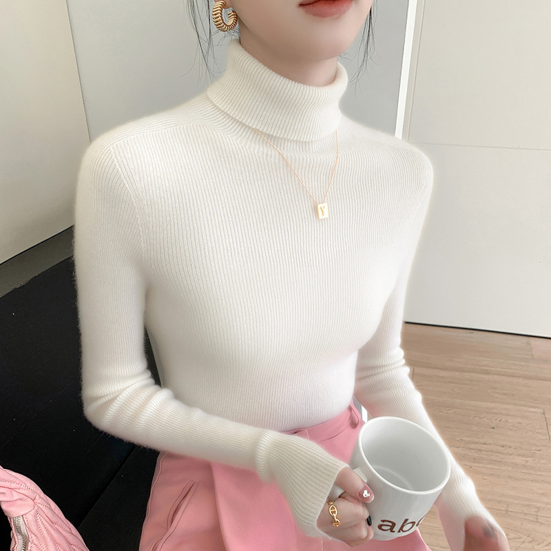 羊绒打底衫秋冬女款保暖绒毛衫简约修身高领女士毛衣女长袖针织衫