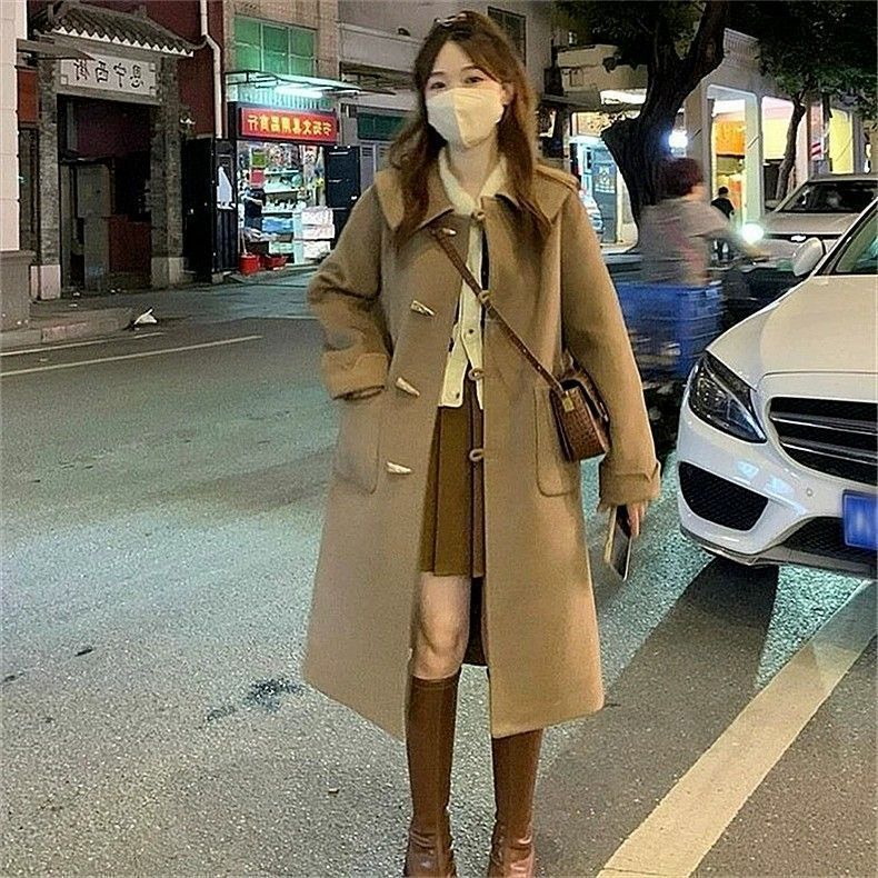 牛角扣双面毛呢大衣女2025秋冬季新款感中长款小个子毛呢外套