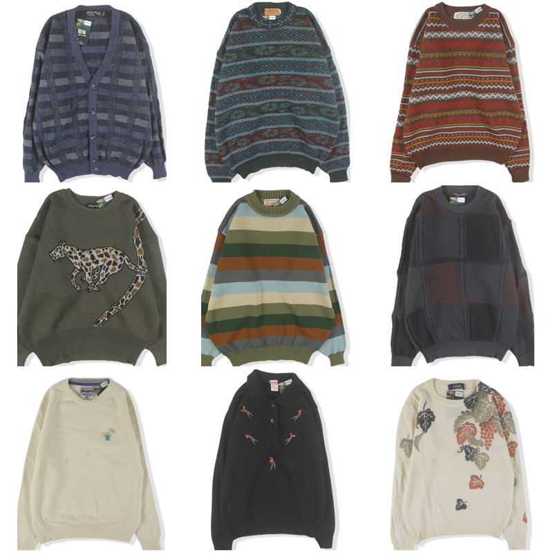 古着vintage复古羊毛衫套头V圆领