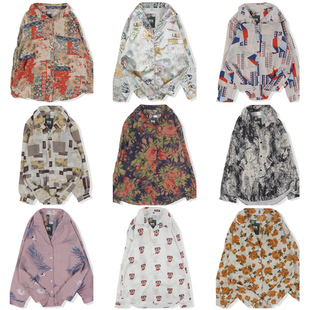 vintage日系复古着港风宽松衬衣油画巴洛克长袖 男女799 碎印花衬衫