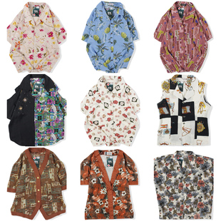 vintage日系复古着港风宽松衬衣油画巴洛克短袖 男女811 碎印花衬衫