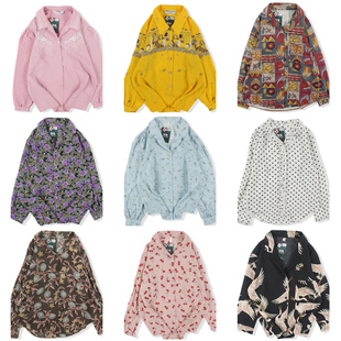 vintage日系复古着港风宽松衬衣油画巴洛克长袖 男女707 碎印花衬衫