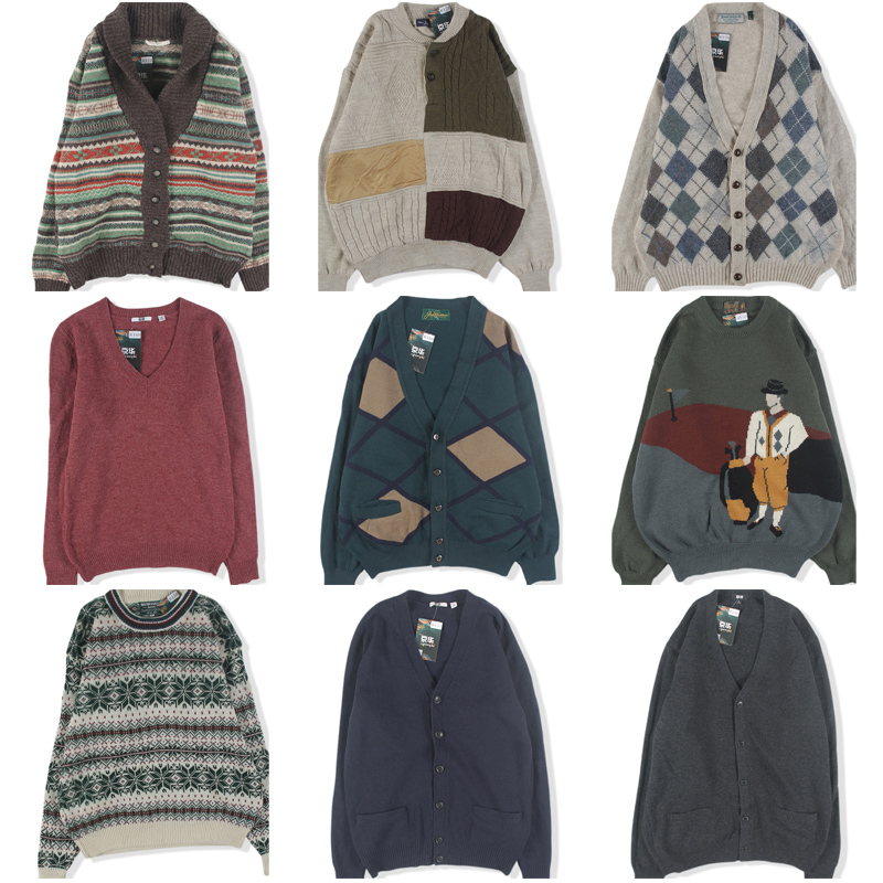 古着vintage复古羊毛衫套头V圆领