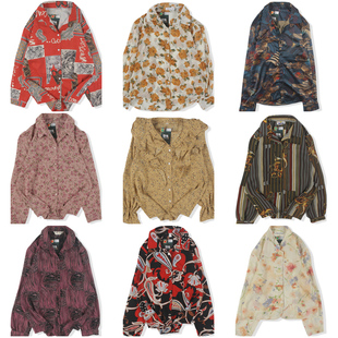 vintage日系复古着港风宽松衬衣油画巴洛克长袖 男女801 碎印花衬衫