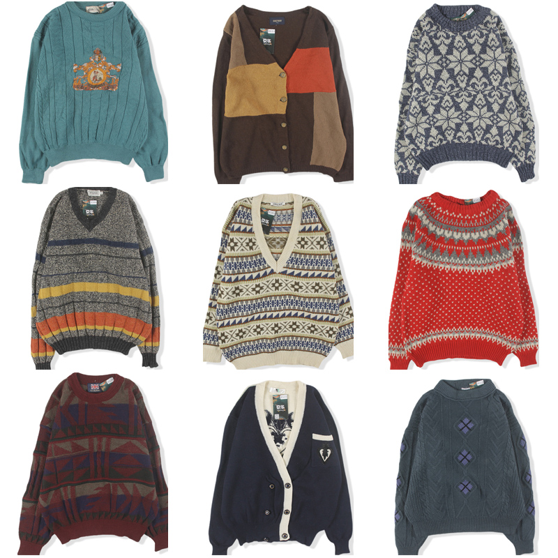 古着vintage复古羊毛衫套头V圆领