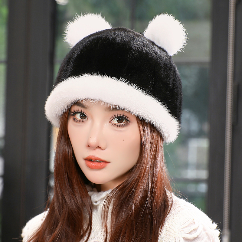水貂帽子女士秋冬韩版百搭保暖甜美可爱皮草显脸小貂皮米奇鸭舌帽