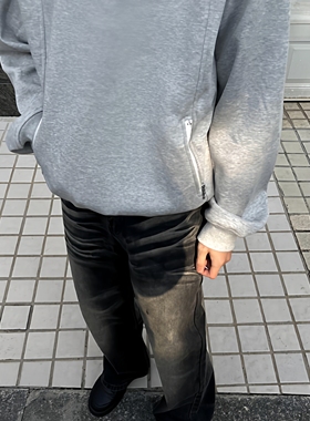 cleanfit美式复古牛仔裤男重磅高街直筒宽松百搭黑色水洗微喇长裤