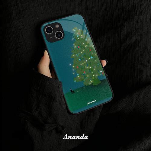 圣诞孤独氛围手机壳苹果15promax圣诞树iPhone14高级感13mini小众8plus7液态玻璃16全包防摔软壳11新款不撞款