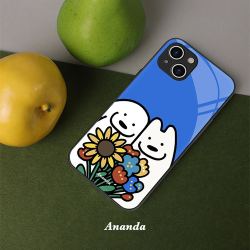 治愈系插画狗狗情侣手机壳iphone16promax保护壳可爱闺蜜苹果15全包液态钢化玻璃精孔菲林软壳定制创意小众14