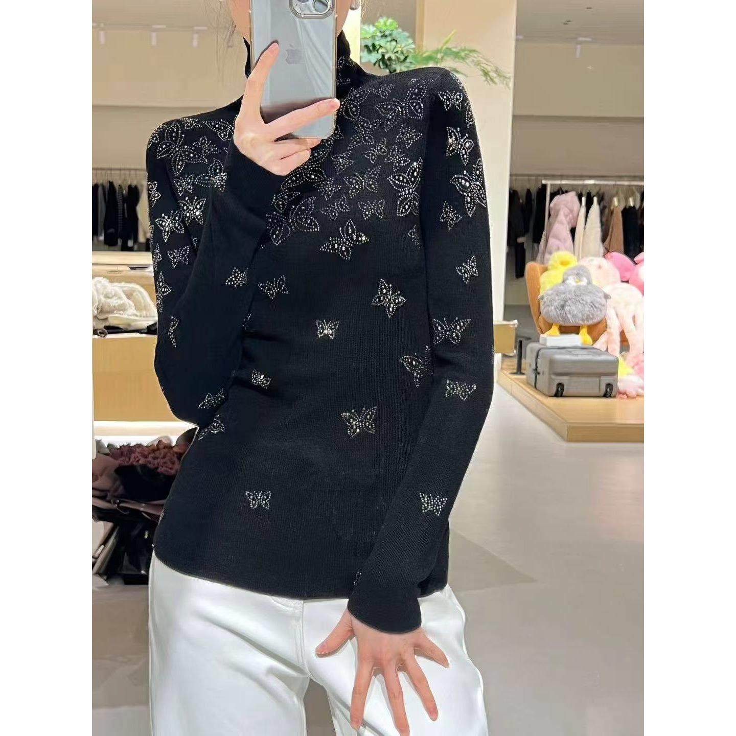 定制100羊毛衫2025春新款时尚百搭圆领长袖针织衫女宽松显瘦上衣