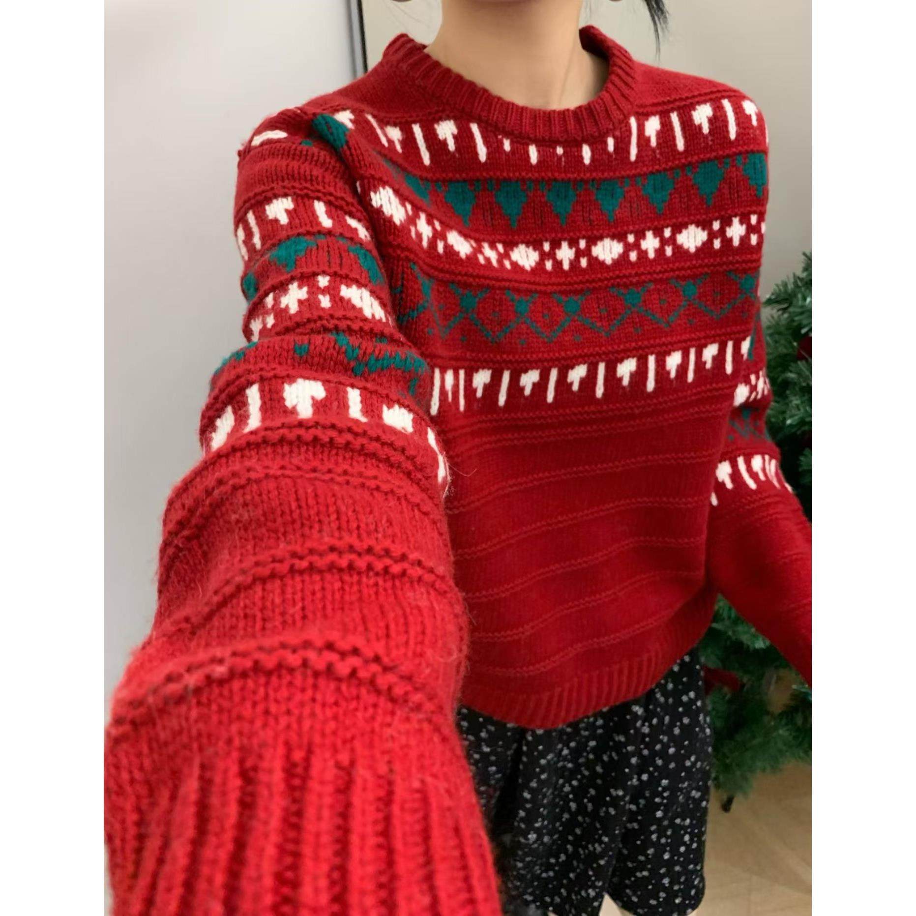 定制100羊毛衫2025春新款时尚百搭圆领长袖针织衫女宽松显瘦上衣