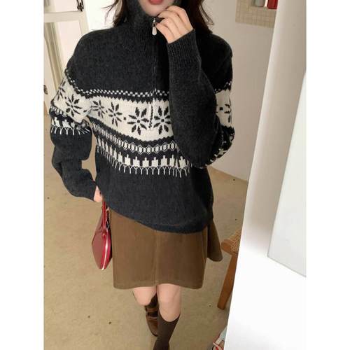 定制100羊毛衫2025春季新款时尚百搭高领长袖针织衫女宽松显瘦