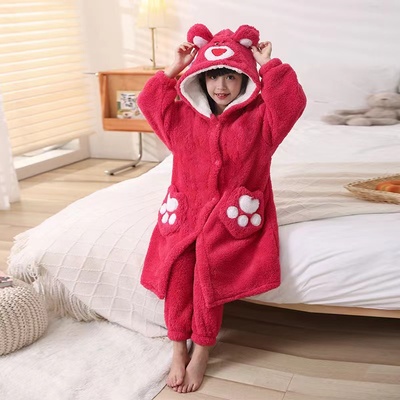 加厚款珊瑚绒春秋季女童睡衣