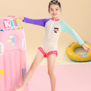 儿童宝宝泳衣女孩连体哪吒女童游泳速干可爱洋气公主风短长袖 泳装