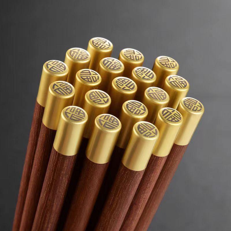 筷子家用鸡翅木红檀木圆福筷子一等品特级木天然餐具防霉防滑