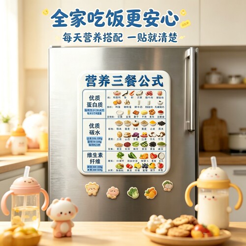 营养三餐亚克力平面磁吸冰箱贴