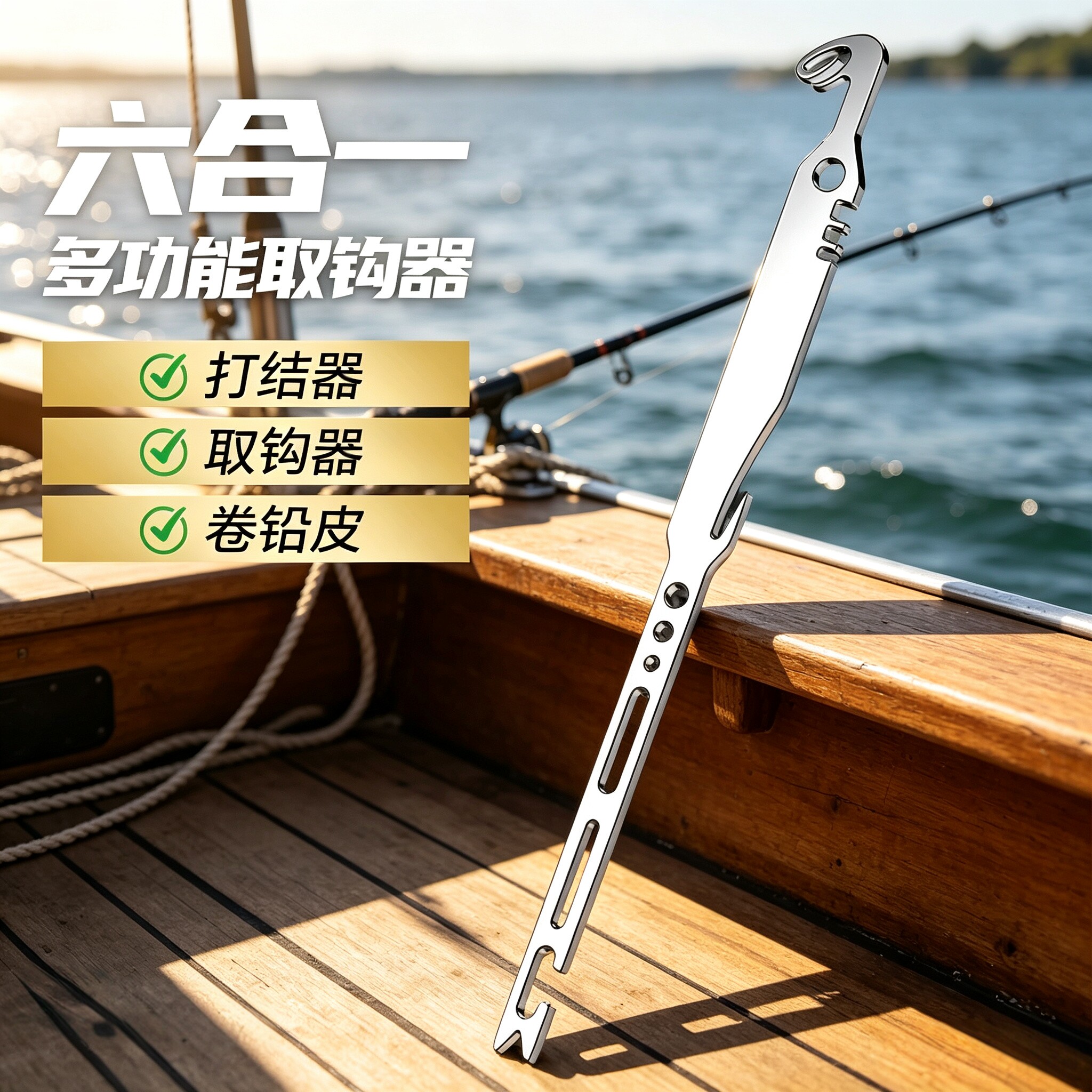 【六合一】多功能取钩器打结器快速卷铅皮钓鱼专用配件加硬不锈钢
