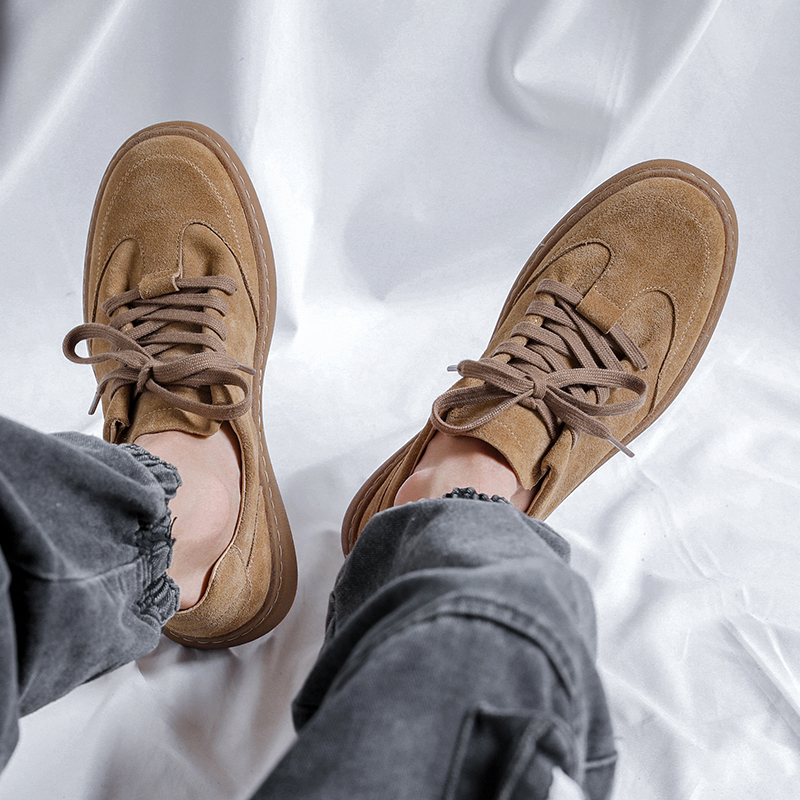 复古德训鞋男款反毛皮真皮板鞋潮