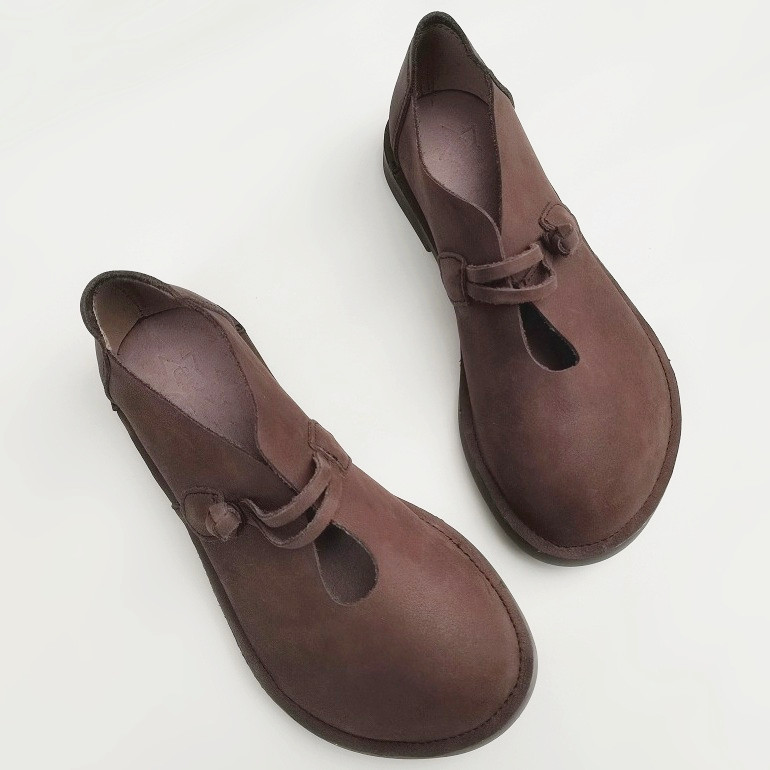 真皮复古文艺大头宽版娃娃鞋女外贸平软底透气头层牛皮原手工单鞋