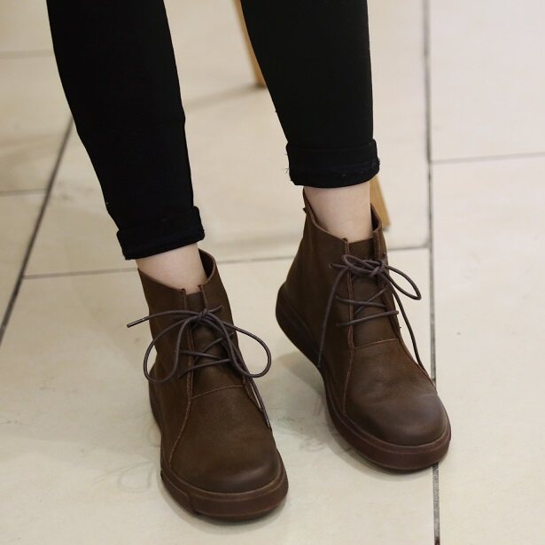 复古真皮高帮女鞋短靴帅气春秋季