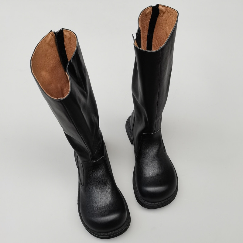 真皮纯皮骑士女靴外贸肥脚宽大头层牛皮手工女鞋长高筒单靴春秋季,女鞋,骑士靴,淘宝优惠券,粉丝福利购,淘宝优惠卷