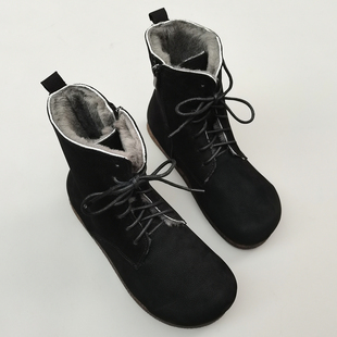 真皮羊皮毛一体男鞋保暖外贸加厚纯羊毛平软牛筋底雪地短筒马丁靴