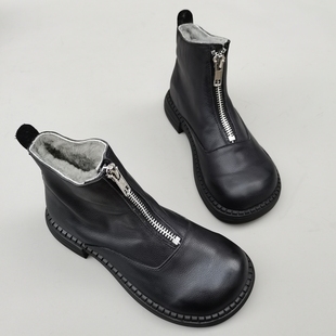 外贸大头宽胖脚东北大棉真皮牛皮纯羊毛雪地短靴冬 羊皮毛一体女鞋