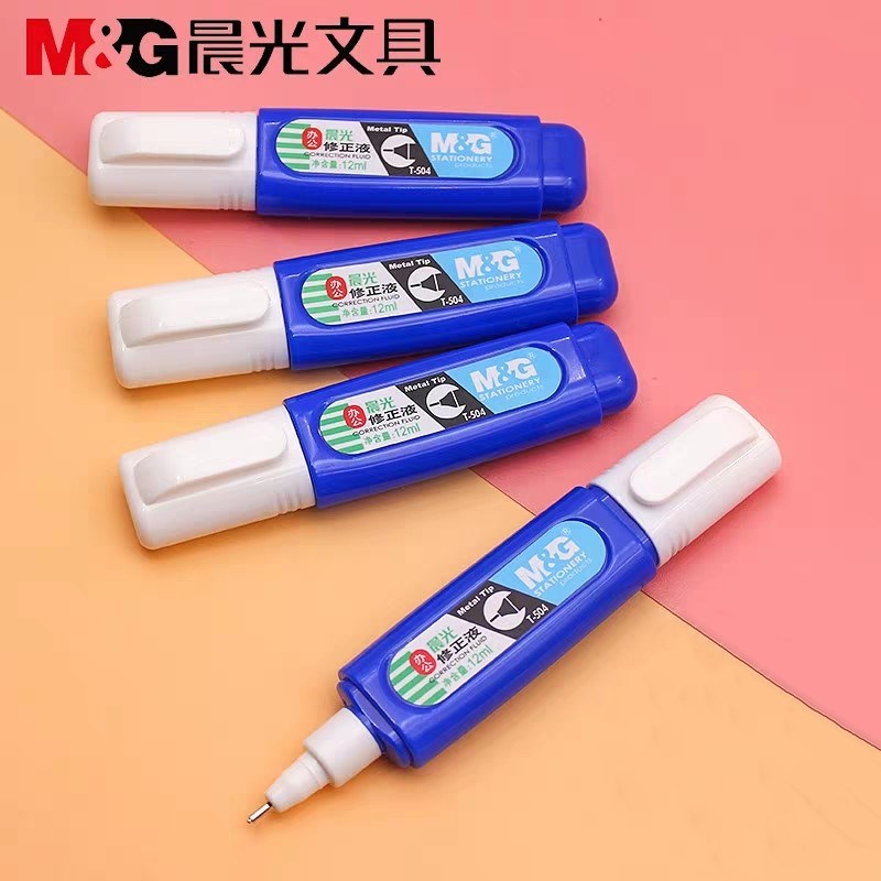 晨光T-504修正液学生用涂改笔12ml环保快干型白色改正修改液办公