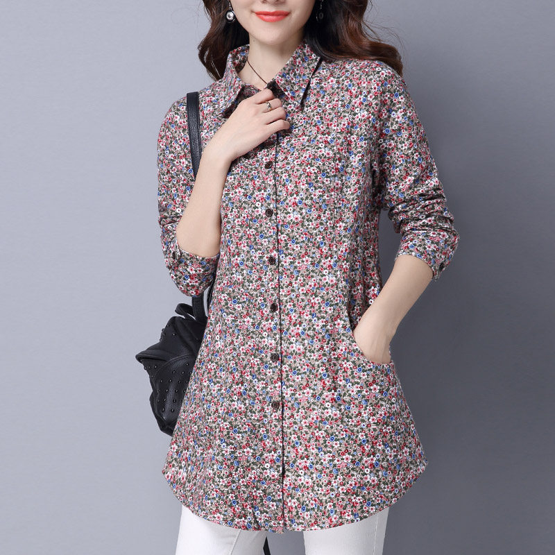 Women's long sleeve shirt 2019 Autumn new pattern pure cotton Broken flowers jacket Mid length version Large middle age lady leisure time shirtin the Women's clothing/Boutique , Shirt  category - from Buy2taobao.com to provide professional Taobao agent buy service