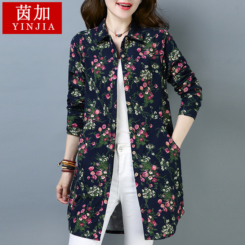 Cotton shirt female 2018 Autumn new pattern Long sleeve Easy printing middle age jacket Large leisure time Thin section Cardiganin the Women's clothing/Boutique , Shirt  category - from Buy2taobao.com to provide professional Taobao agent buy service