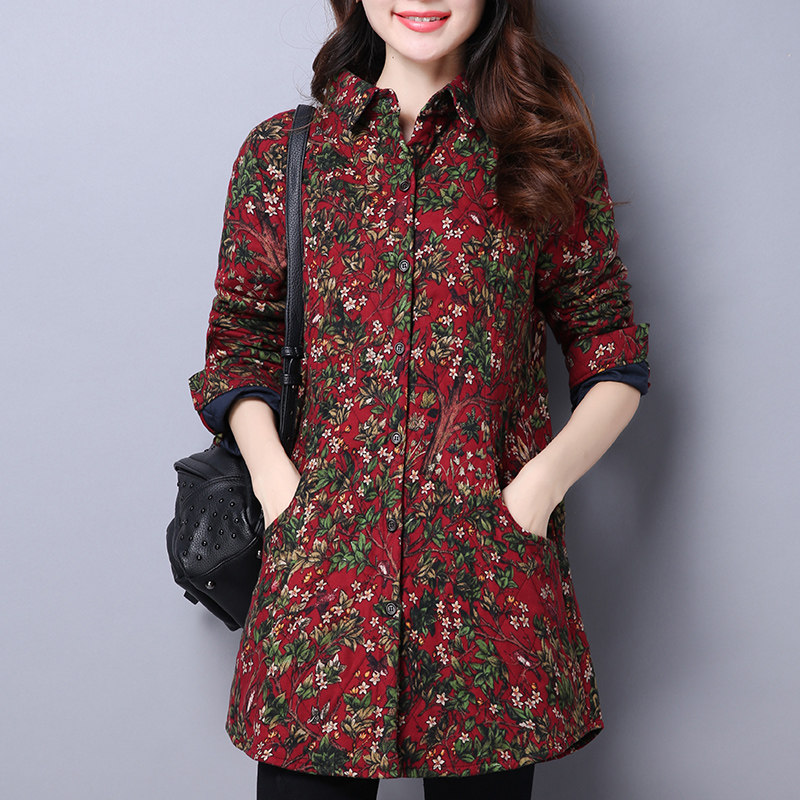 Cotton shirt female 2018 Autumn new pattern Easy middle age Long sleeve Broken flowers Large jacket Mid length version leisure time Cardiganin the Women's clothing/Boutique , Shirt  category - from Buy2taobao.com to provide professional Taobao agent buy service