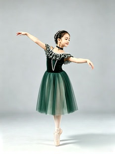 芭蕾舞蓬蓬裙儿童汇演比赛表演服墨绿色纱裙蓬蓬裙成人芭蕾演出服