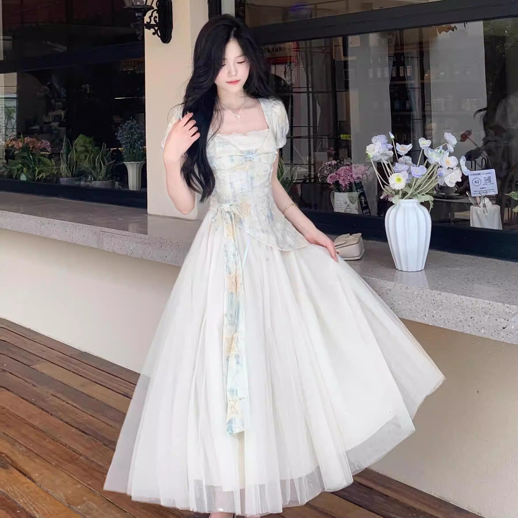 大码胖mm夏季新款设计感假两件甜美短袖连衣裙女装修身显瘦长裙子