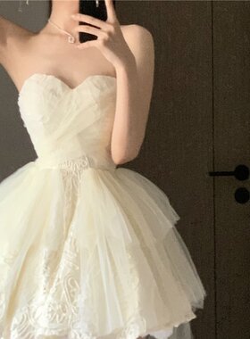 公主的生日小礼服度假仙女拖尾礼服蕾丝连衣裙高腰短款女
